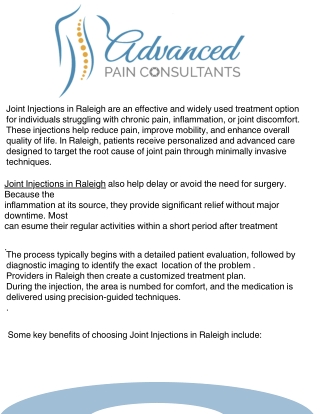 Joint Injections in Raleigh – Targeted Relief for Chronic Pain