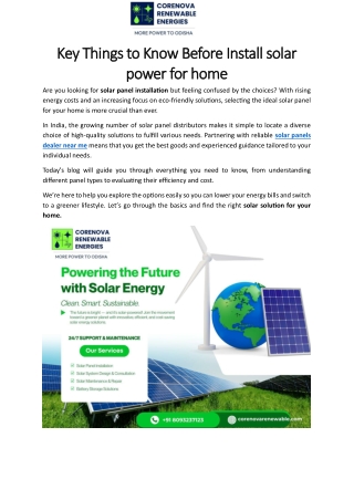 Key Things to Know Before Install solar power for home