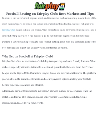Football Betting on Fairplay Club_ Best Markets and Tips