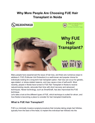 Why More People Are Choosing FUE Hair Transplant in Noida