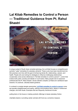 Lal Kitab Remedies to Control a Person