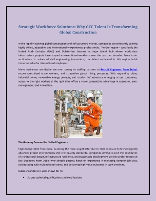 Strategic Workforce Solutions: Why GCC Talent Is Transforming Global Constructio