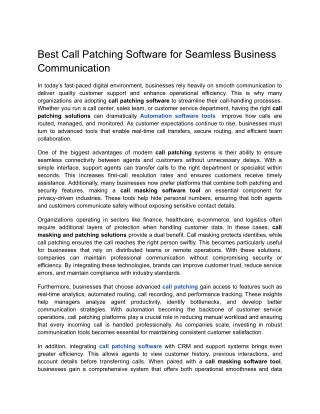 Best Call Patching Software for Seamless Business Communication