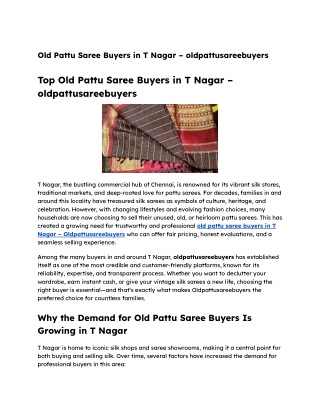 Old Pattu Saree Buyers in T Nagar