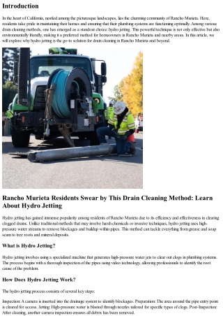 Rancho Murieta Residents Swear by This Drain Cleaning Method: Learn About Hydro