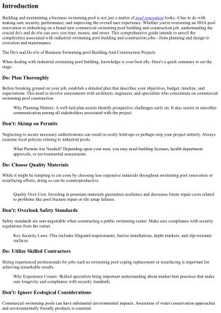 The Do's and Do n'ts of Commercial Swimming pool Building Projects