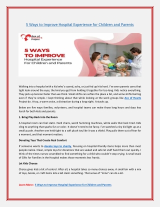 5 Ways to Improve Hospital Experience for Children and Parents