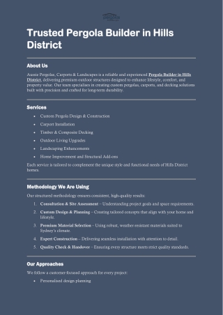 Trusted Pergola Builder in Hills District