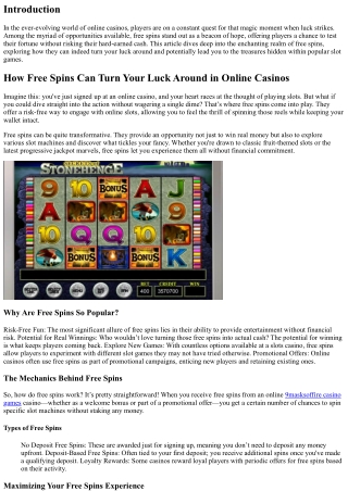 How Free Spins Can Turn Your Luck Around in Online Casinos