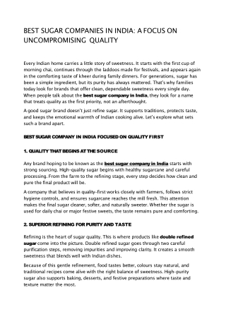 Best Sugar Company in India Focused on Quality First