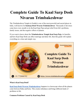 Complete Guide To Kaal Sarp Dosh Nivaran Trimbakeshwar