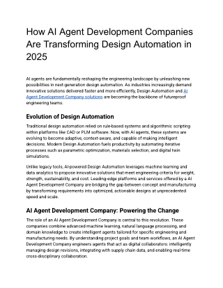 Design Automation and AI Agent Development Company add these keywords ar 1% density highlight them in bold