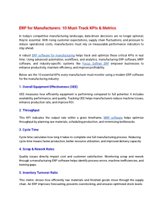 Top 10 KPIs Manufacturers Must Track with ERP Software | Focus Softnet
