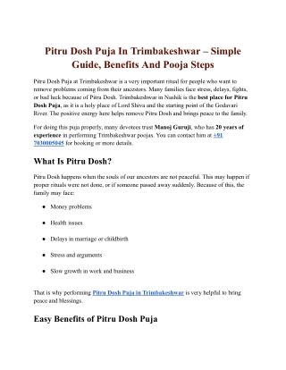 Pitru Dosh Puja In Trimbakeshwar – Simple Guide, Benefits And Pooja Steps