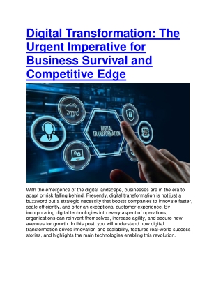 Digital Transformation: The Urgent Imperative for Business Survival and Competit