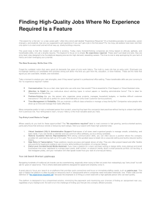 Finding High-Quality Jobs Where No Experience Required Is a Feature