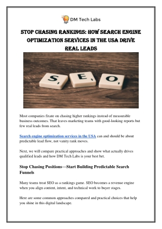 Stop Chasing Rankings How Search Engine Optimization Services in the USA Drive Real Leads