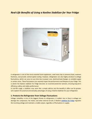 Real-Life Benefits of Using a Keeline Stabilizer for Your Fridge