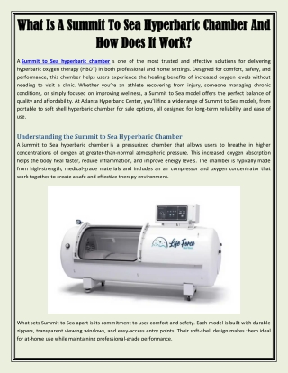 What Is A Summit To Sea Hyperbaric Chamber And How Does It Work