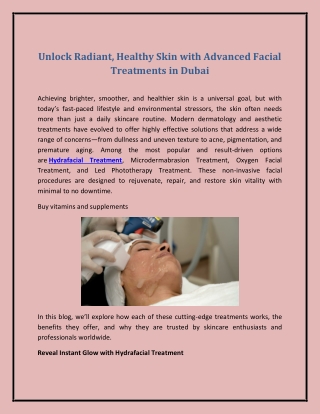 Unlock Radiant, Healthy Skin with Advanced Facial Treatments in Dubai
