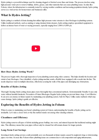 Exploring the Benefits of Hydro Jetting in Folsom