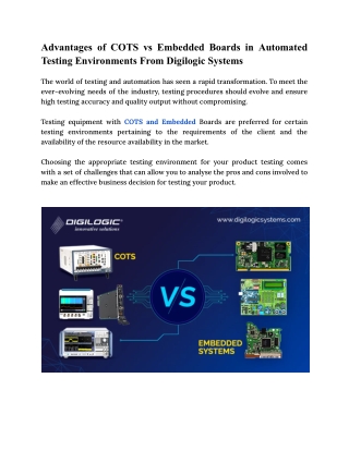 Advantages of COTS vs Embedded Boards in Automated Testing Environments From Digilogic Systems