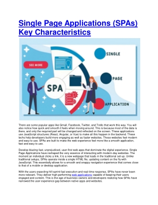 Single Page Applications (SPAs) Key Characteristics