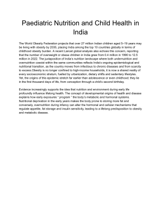 Paediatric Nutrition and Child Health