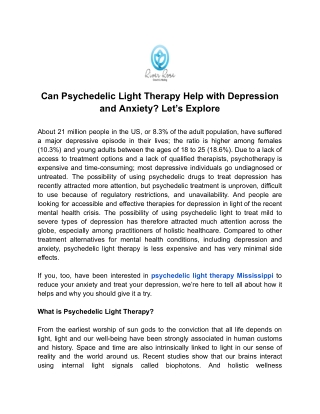 Can Psychedelic Light Therapy Help with Depression and Anxiety? Let’s Explore