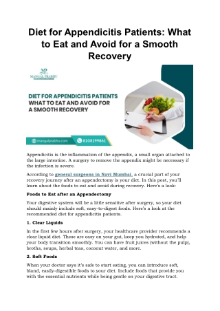 Diet for Appendicitis Patients: What to Eat and Avoid for a Smooth Recovery