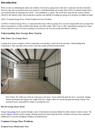 All Pro Overhead Garage Doors: Trusted Solutions for Every Problem