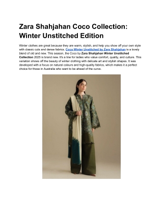 Zara Shahjahan Coco Collection: Winter Unstitched Edition