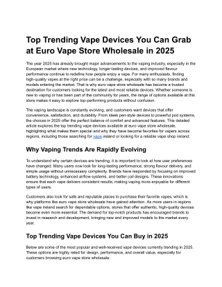 Top Trending Vape Devices You Can Grab at Euro Vape Store Wholesale in 2025