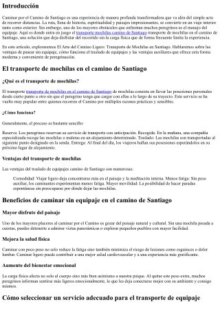 El Arte del Camino Ligero: Transporte de Mochilas en la ciudad de Santiago
