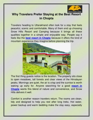 Best Resort in Chopta