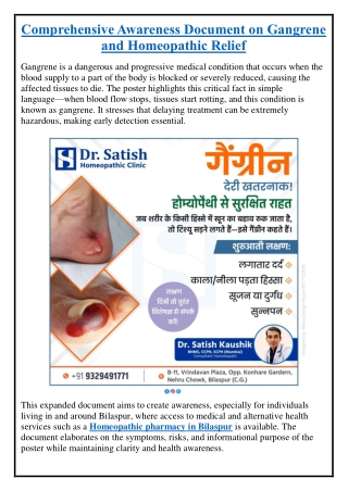 Comprehensive Awareness Document on Gangrene and Homeopathic Relief