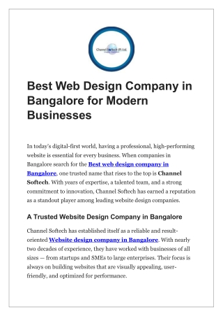 Best Web Design Company in Bangalore for Modern Businesses