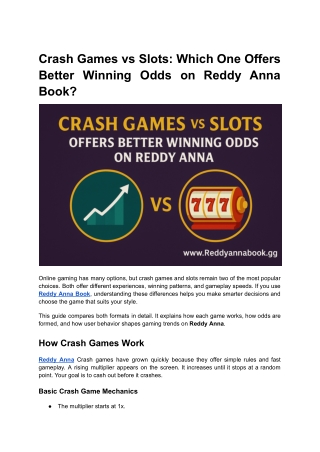 Crash Games vs Slots Which One Offers Better Winning Odds on Reddy Anna Book