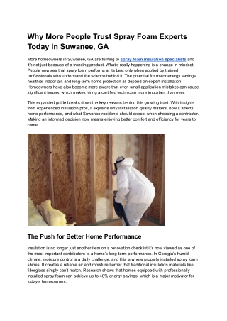 Why More People Trust Spray Foam Experts Today in Suwanee, GA