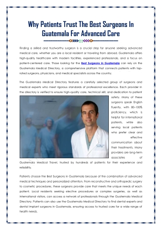 The Best Surgeons In Guatemala For Advanced Care