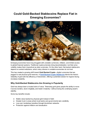 Could Gold-Backed Stablecoins Replace Fiat in Emerging Economies