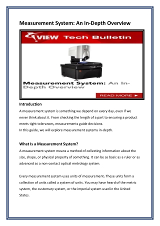 Measurement System An In-Depth Overview