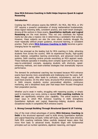 How MCA Entrance Coaching in Delhi Helps Improve Quant & Logical Reasoning