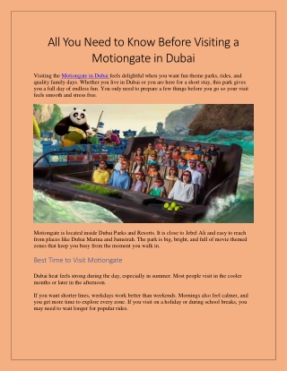 All You Need to Know Before Visiting a Motiongate in Dubai