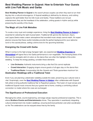 Best Wedding Planner in Gujarat How to Entertain Your Guests with Live Folk Music and Garba