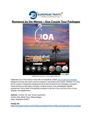 Goa couple tour packages