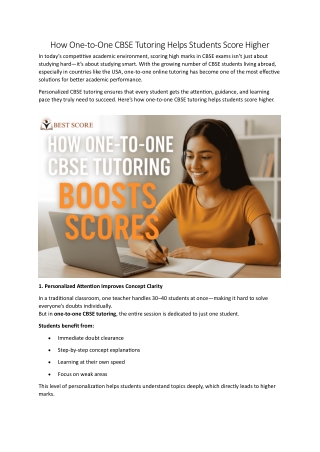 How One-to-One CBSE Tutoring Helps Students Score Higher