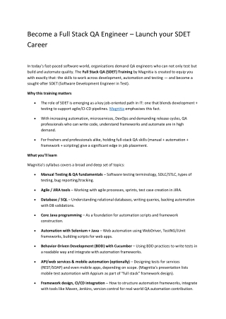 Become a Full Stack QA Engineer – Launch your SDET Career