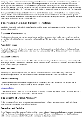Overcoming Barriers to Treatment with an Online Psychiatrist in Fort Lauderdale