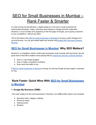 SEO for Small Businesses in Mumbai – Rank Faster & Smarter